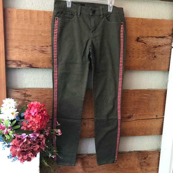 J.Crew 26 toothpick fatigue jeans tux stripe ankle olive green steampunk - Picture 3 of 8